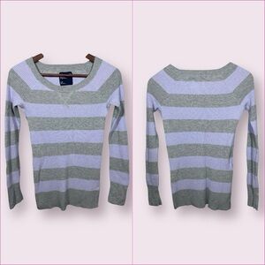 Vtg Y2K American Eagle Striped Thermal Fitted Top Elena Bella‎ Sweater M Purple